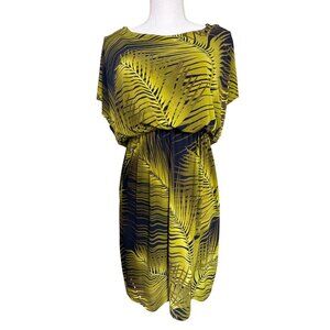 Valerie Bertinelli Womens Tropical Print Elastic Waist Dress Sz 10 Yellow/Black